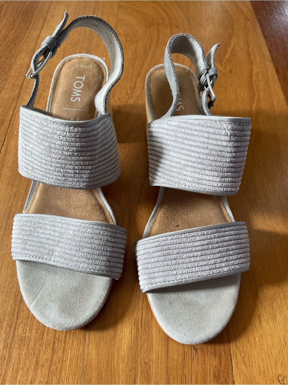 TOMS Women's Monica Light Gray Suede Strap Sandals Block Heels